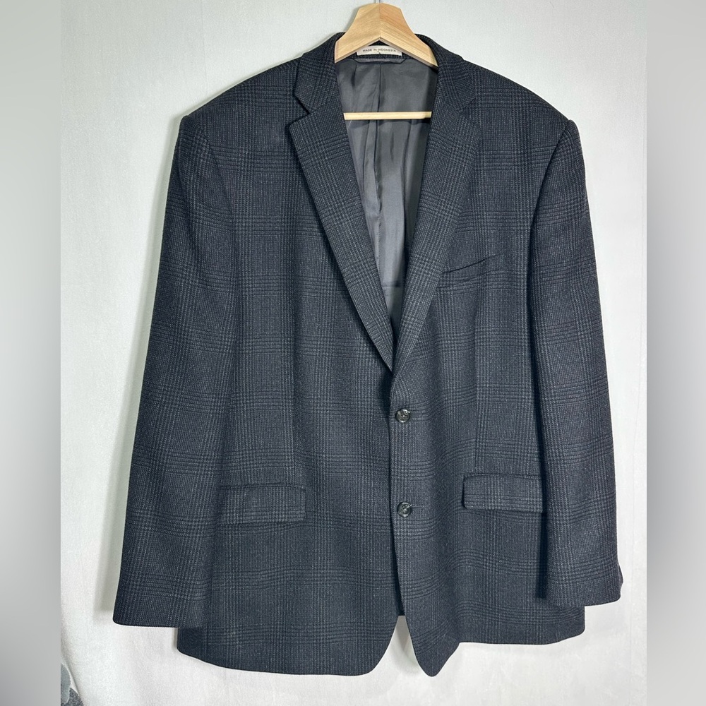 Joseph Abboud Mens 46R Grey Plaid 100% Wool 2-Button Blazer Sport Coat Jacket
